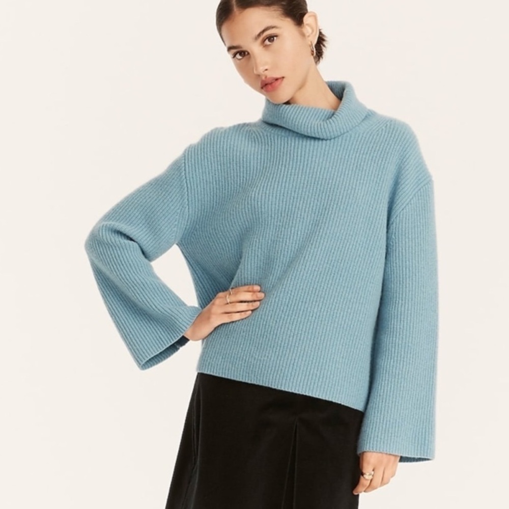 J. Crew Wool and Recycled Cashmere Relaxed Turtleneck Sweater Light Blue Small